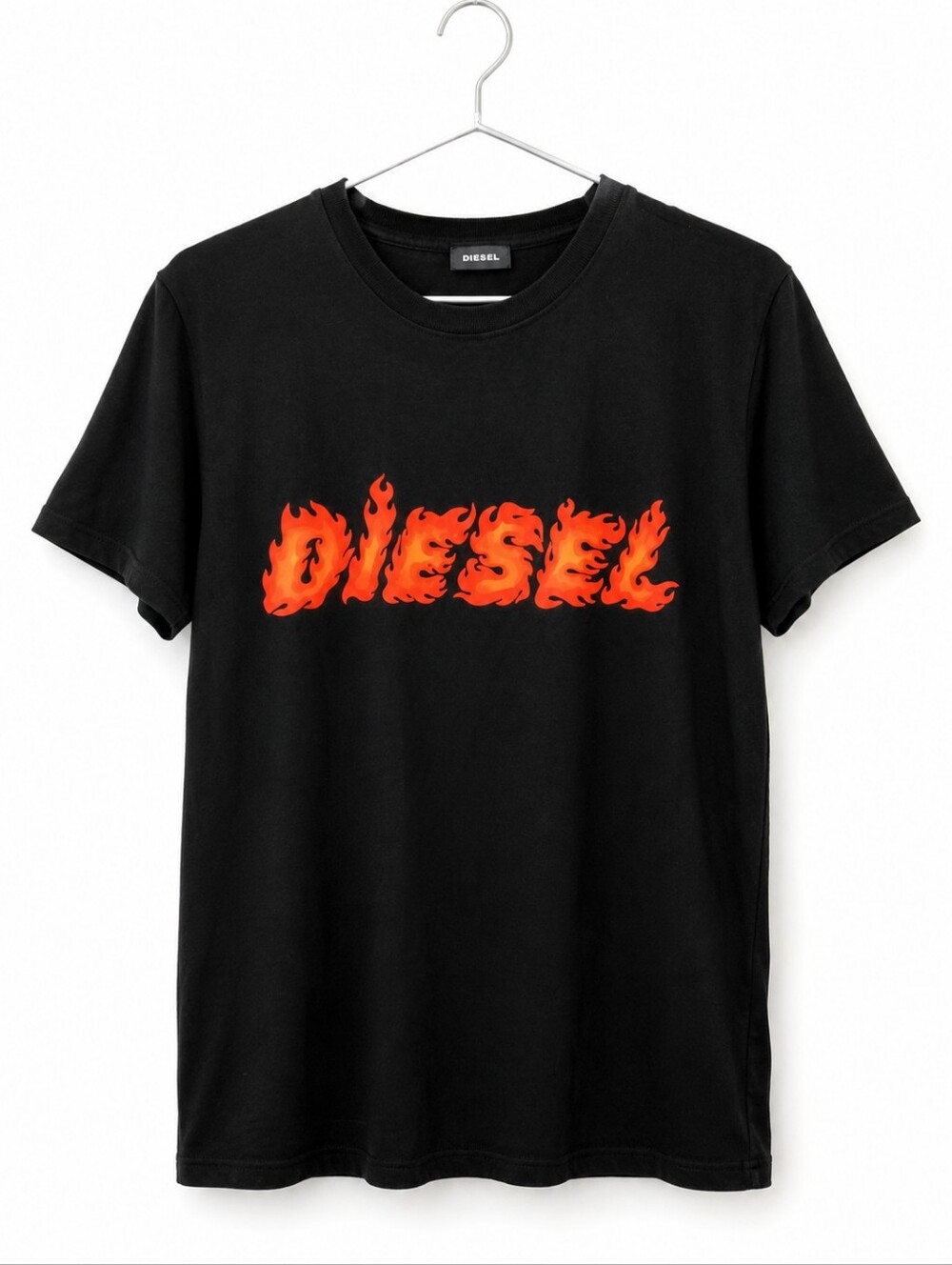 Diesel Black T-Shirt with Red-Orange Flame Logo